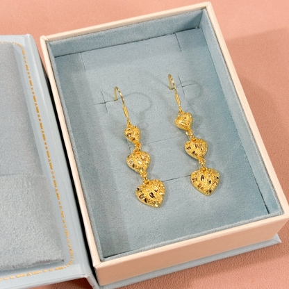 Nugget Style Three Hearts Earrings Drop Earrings