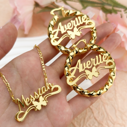 [Copy]Heart Birthstone Name Necklace and Teddy Bear Necklace Set