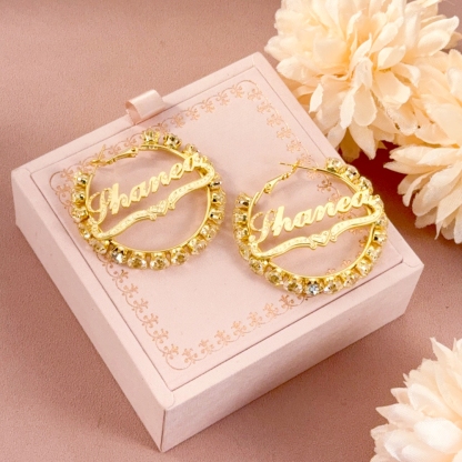 Zirconia Gold Plated Personalized Hoop Name Earrings