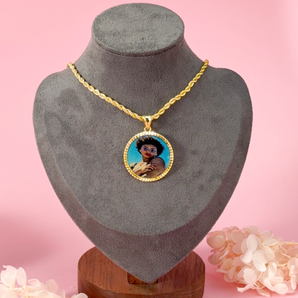 Diamond Cut Bezel Custom Memory Photo Pendant Necklace