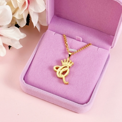 Double Layer Crown Initial Letter Personalized Custom Name Necklace