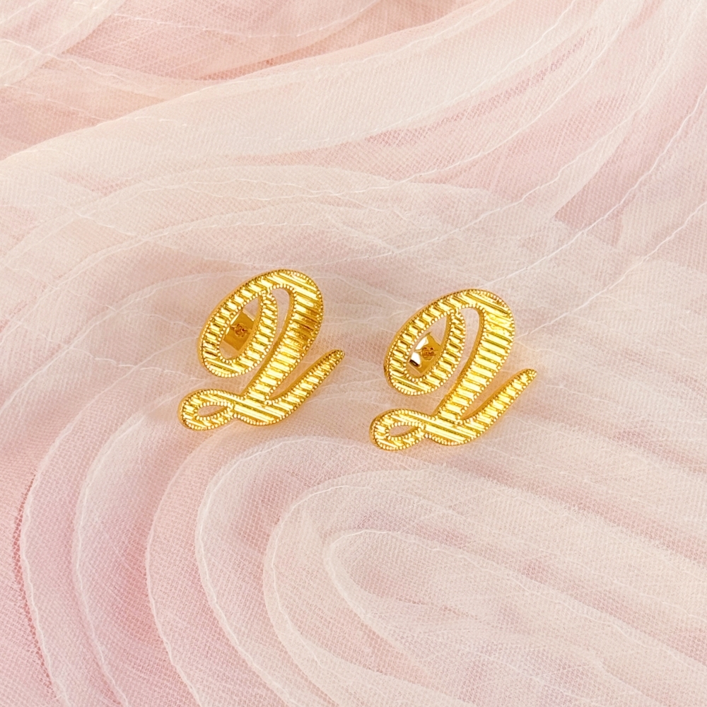 Nugget Diamond Cut Cursive Initial Earrings Personalized Initial Stud Earrings