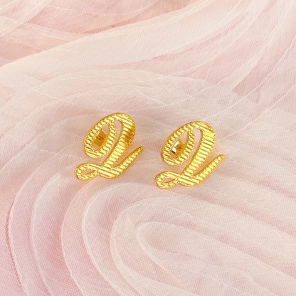 Nugget Diamond Cut Cursive Initial Earrings Personalized Initial Stud Earrings