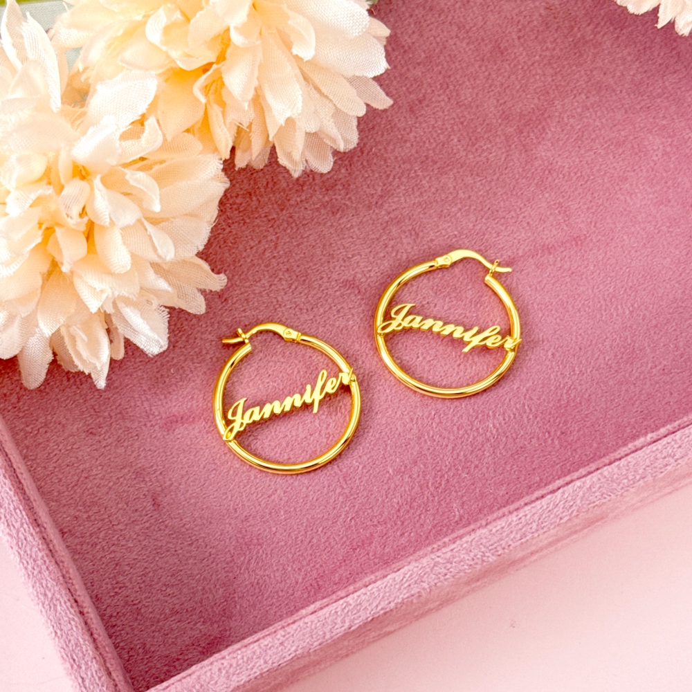 Gold Plated Custom Hoop Name Earrings