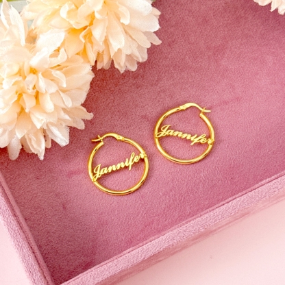 Gold Plated Custom Hoop Name Earrings