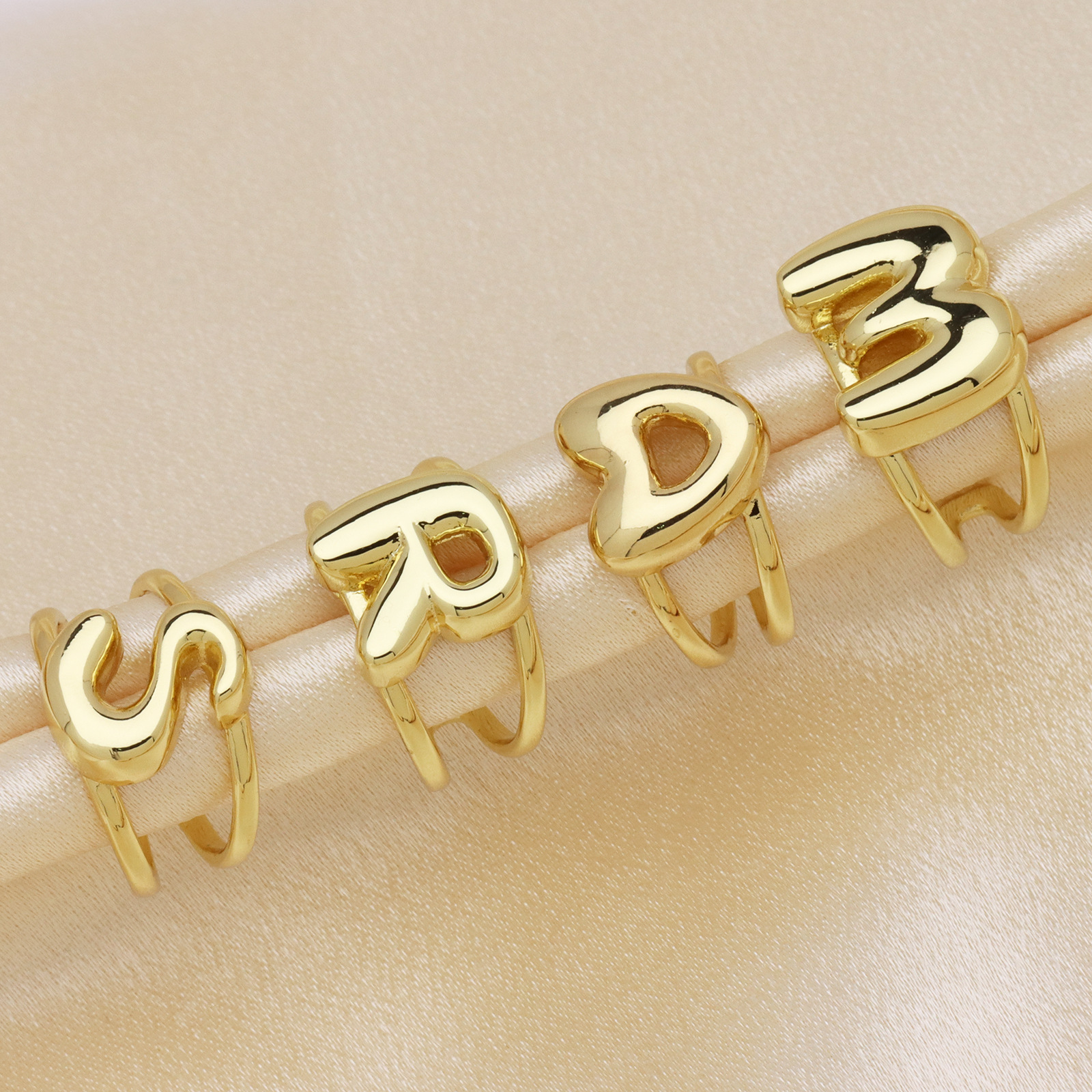 Customized Gold Plate Bubble Letter Initial Ring