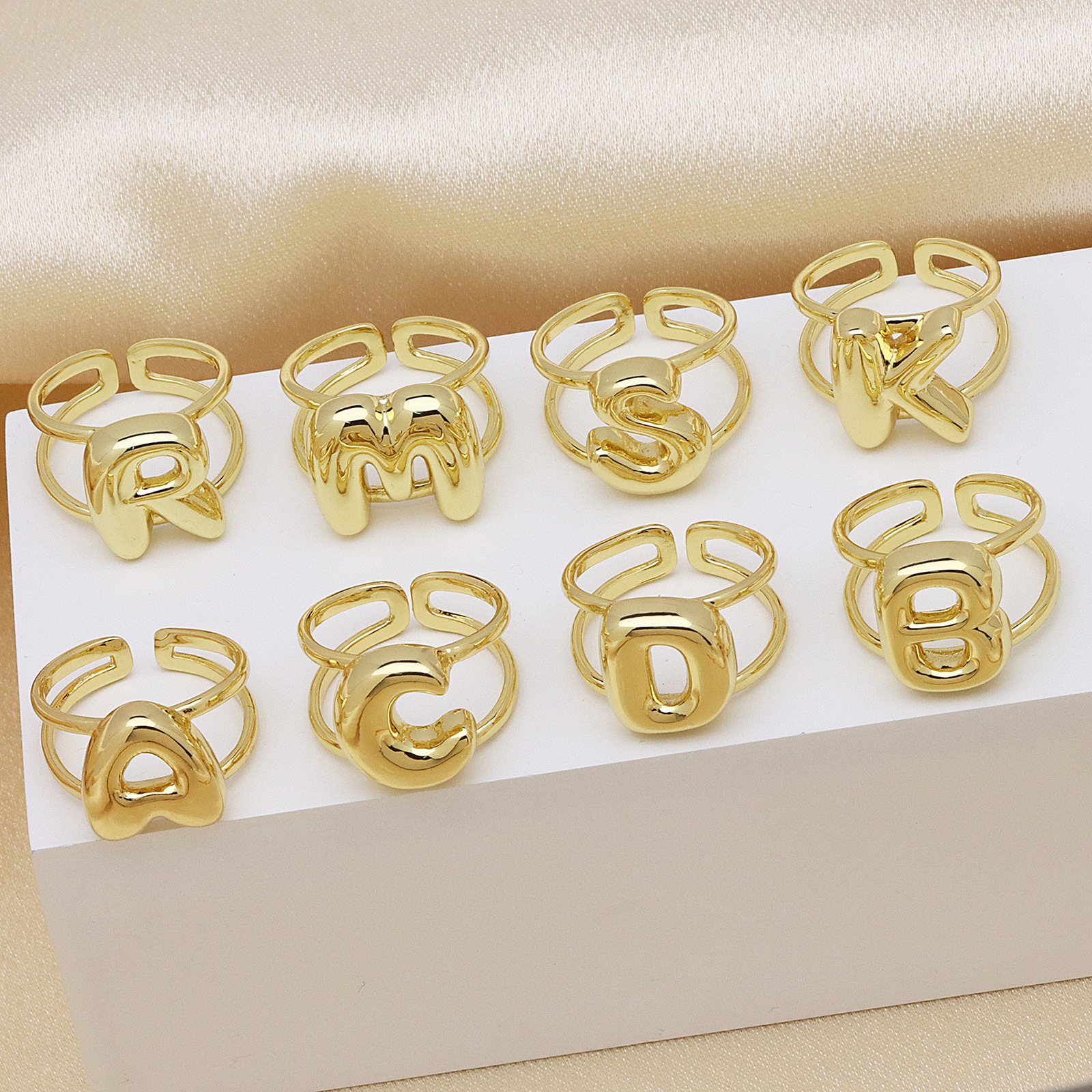 Customized Gold Plate Bubble Letter Initial Ring