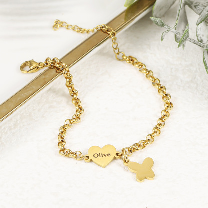 1-5 Heart Names Butterfly Pendant Custom Family Bracelet
