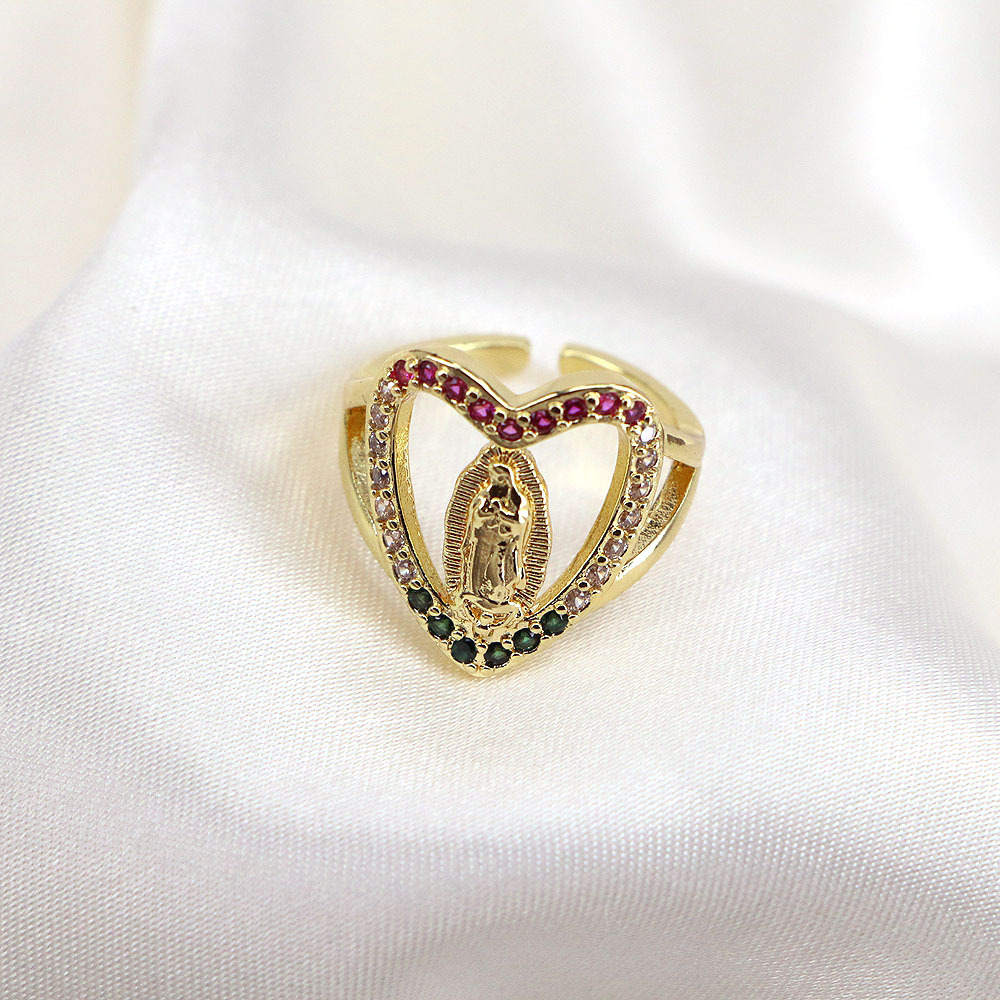 Heart Shaped Color Zirconia Virgin Mary Ring Open Ring