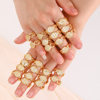 Custom Curb Link Round Shaped Zirconia Initial Ring Gold Plated