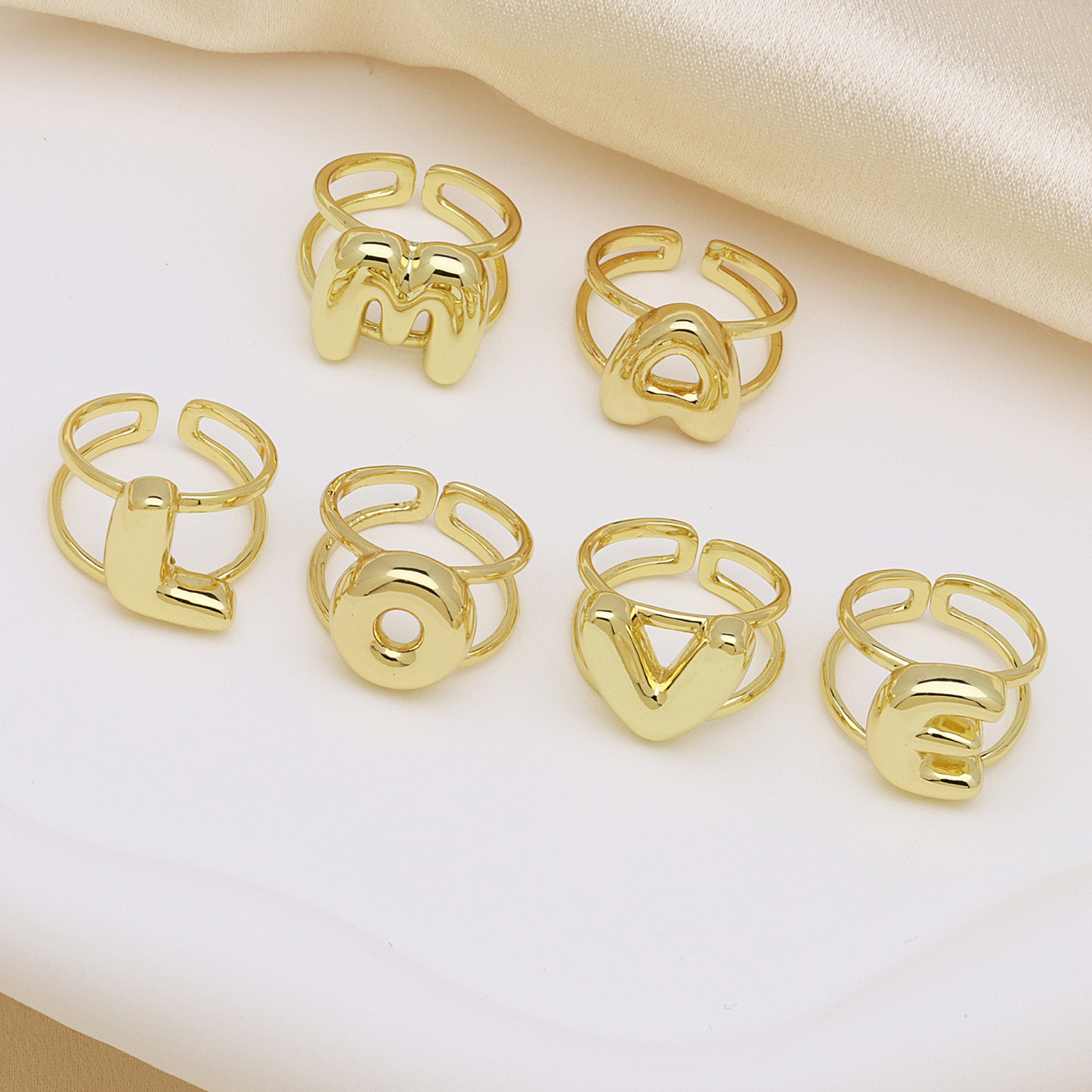 Customized Gold Plate Bubble Letter Initial Ring