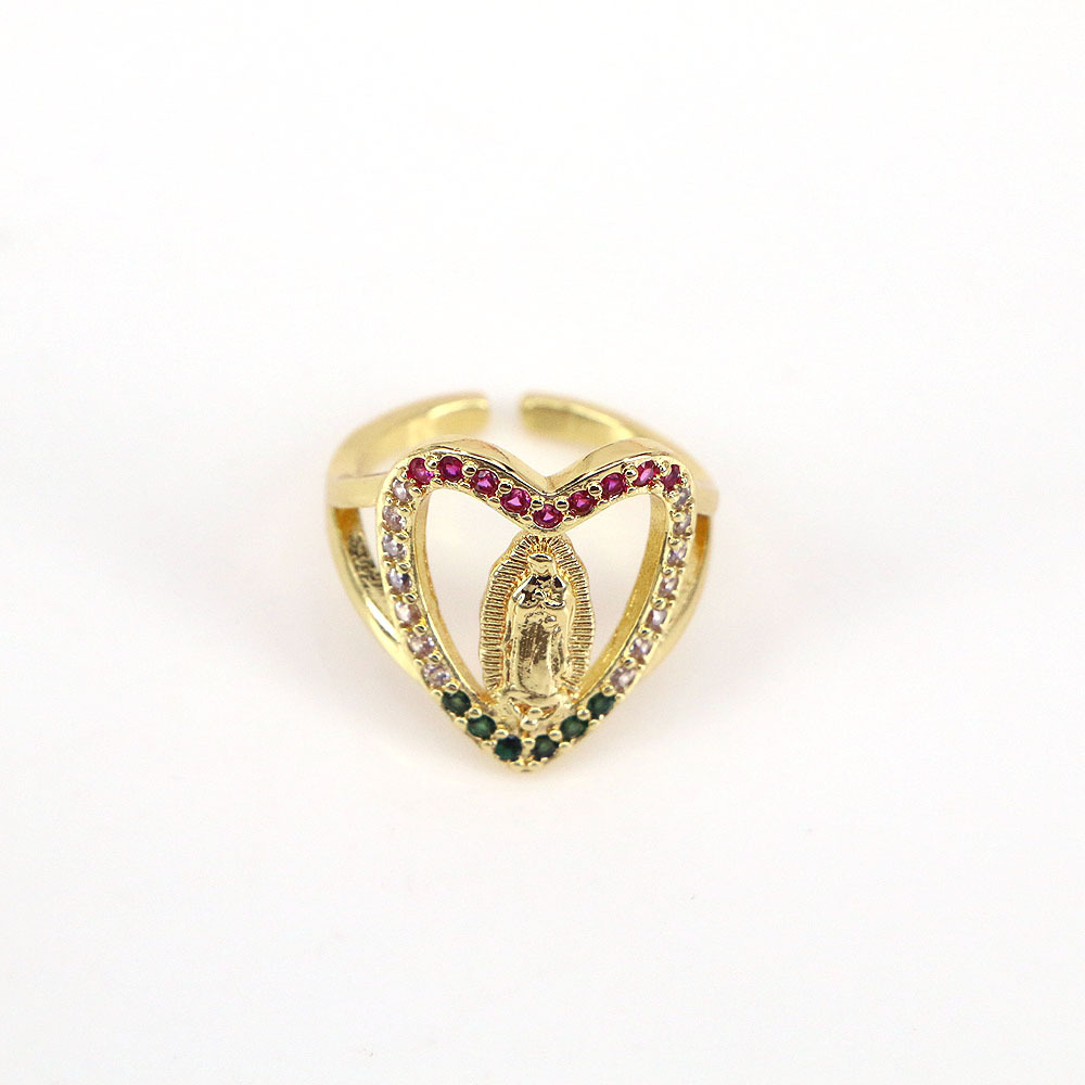 Heart Shaped Color Zirconia Virgin Mary Ring Open Ring