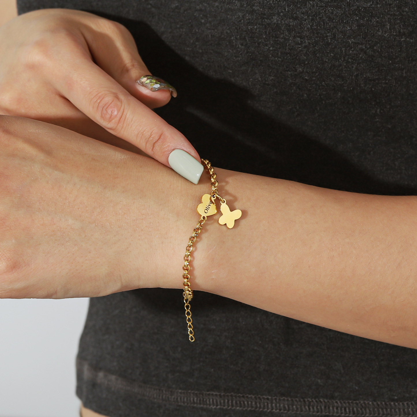 1-5 Heart Names Butterfly Pendant Custom Family Bracelet