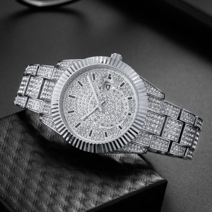 Hip Hop Style Iced Out CZ VintagInspired Round Watch For Men