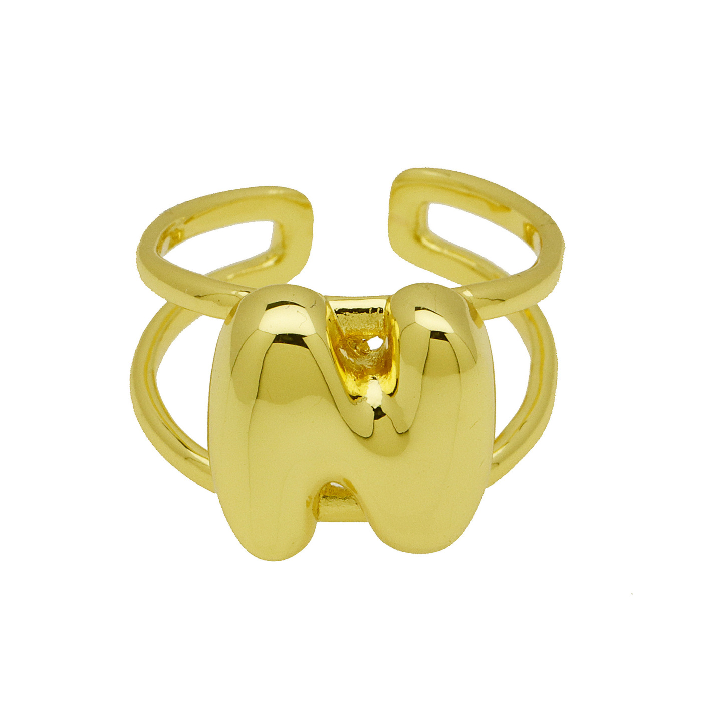 Customized Gold Plate Bubble Letter Initial Ring