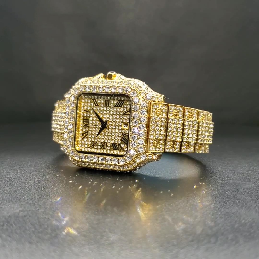 Shiny Iced Out CZ VintagInspired Square Watch For Men Hip Hop