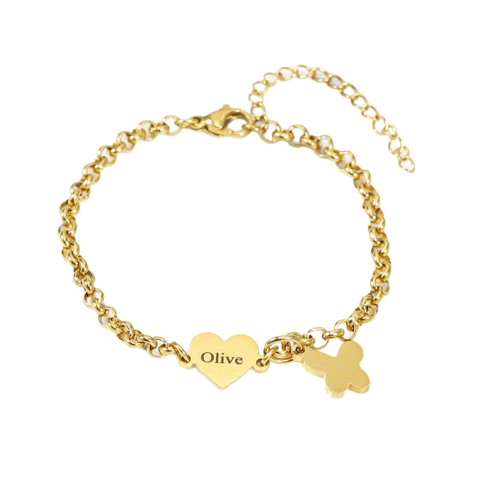 1-5 Heart Names Butterfly Pendant Custom Family Bracelet
