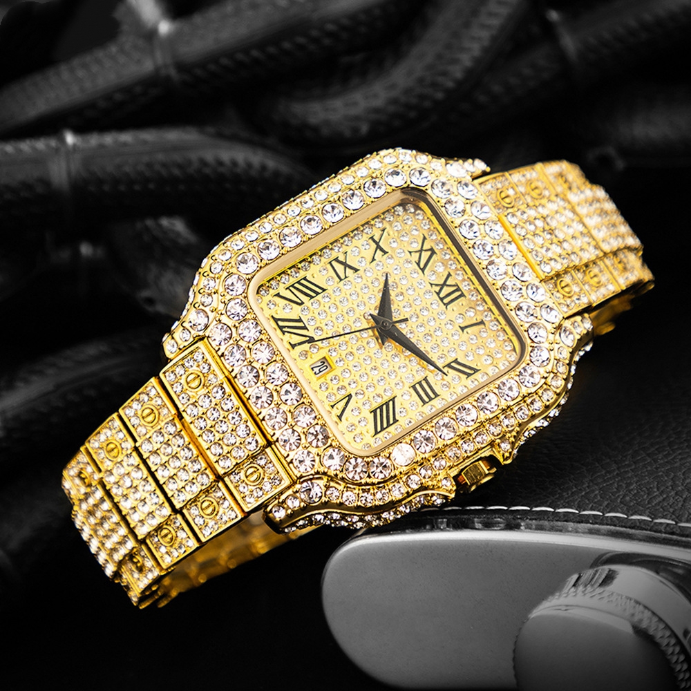 Shiny Iced Out CZ VintagInspired Square Watch For Men Hip Hop