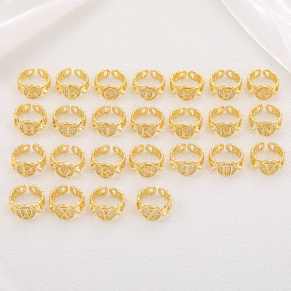 Custom Curb Link Round Shaped Zirconia Initial Ring Gold Plated