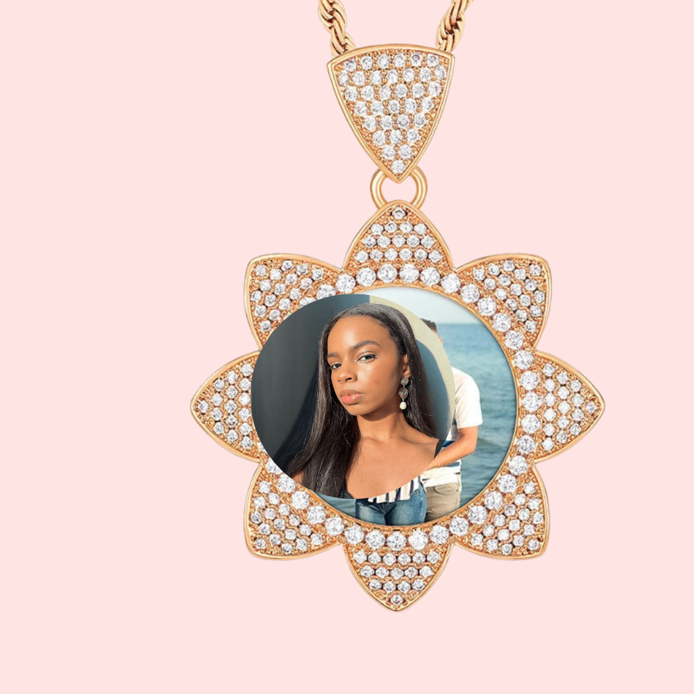 [Copy]Custom Heart Shaped Zirconia Photo Pendant Name Necklace