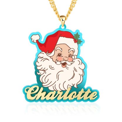 Acrylic Santa Claus Christmas Gift Custom Name Necklace