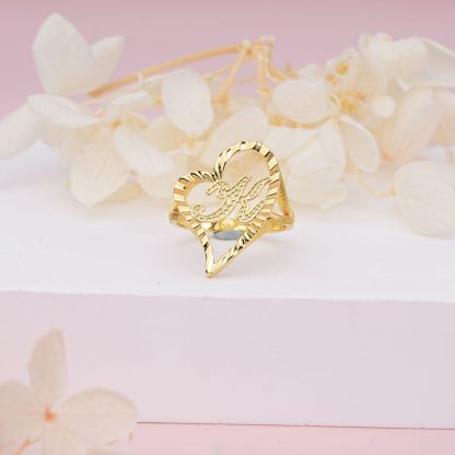 Initial Letter Heart Ring Personalized Custom Engraved Ring