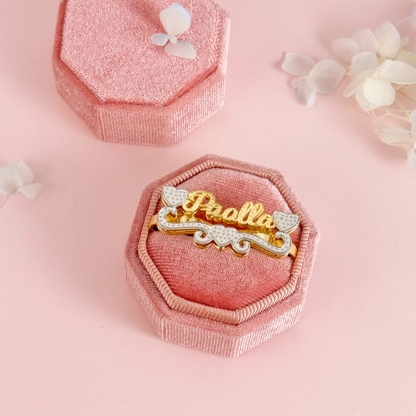 Two Tone Two Finger Hearts Name Ring Personalized Double Plated Custom Name Ring