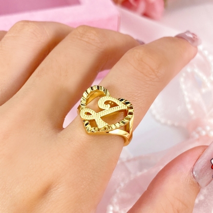 Heart Shaped Nugget Classic Ring Personalized Custom Initial Ring