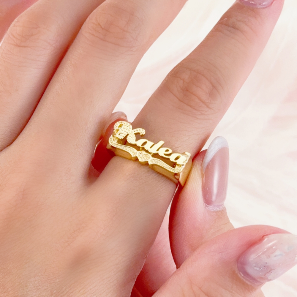 Heart Name Plate Personalized Custom Gold Plated Name Ring
