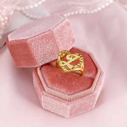 Heart Shaped Nugget Classic Ring Personalized Custom Initial Ring