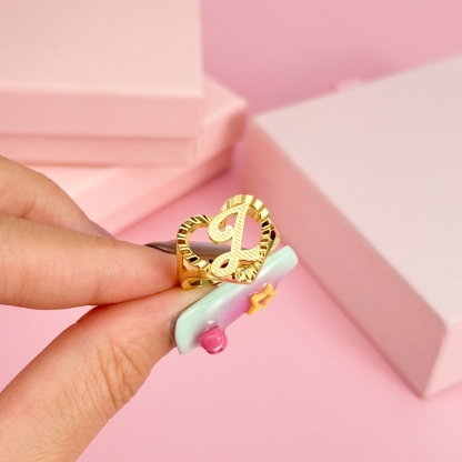 Heart Shaped Nugget Classic Ring Personalized Custom Initial Ring