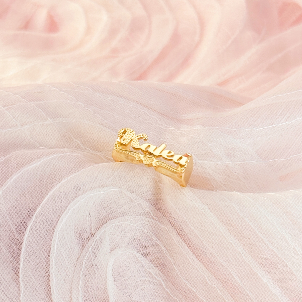 Heart Name Plate Personalized Custom Gold Plated Name Ring