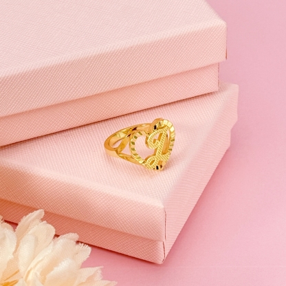 Heart Shaped Nugget Classic Ring Personalized Custom Initial Ring
