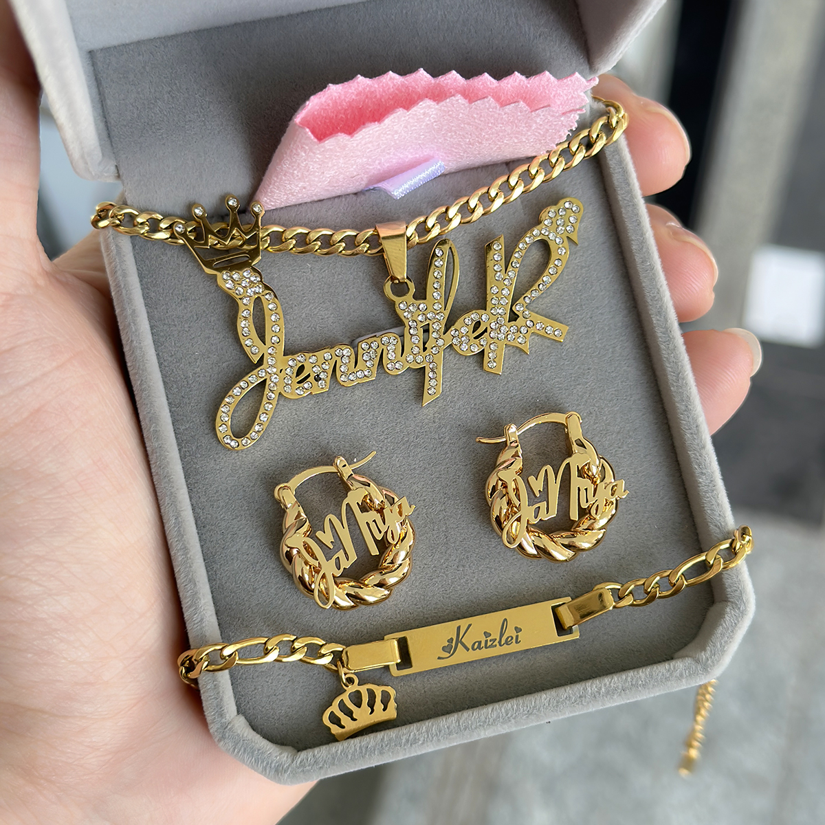 Peronalized Crown Nameplated Set Custom Name Necklace Bracelet And Min