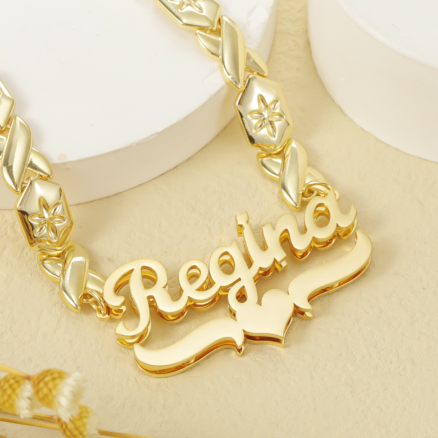 Double Name Necklace With XOXO Chain Personalized Hip Hop Necklace