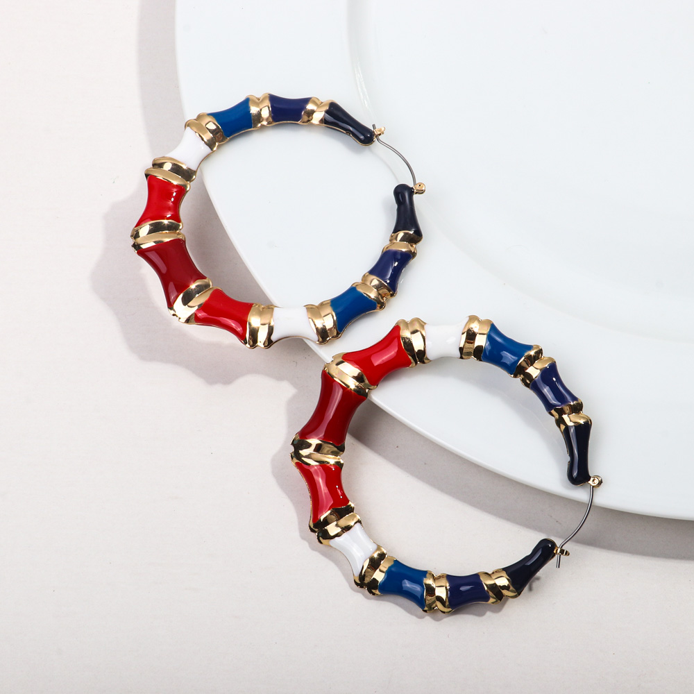 Colorful Big Exaggerated Geometric Big Round Circle Bamboo Hoop Earrings