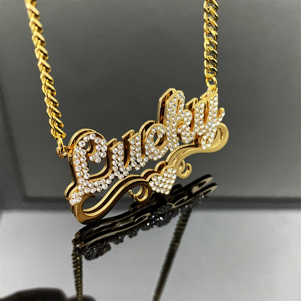 Shiny Necklace Double Layer Diamond Necklace Customized Name Necklace