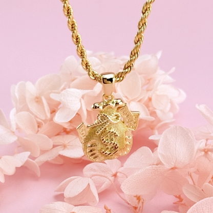 Money Bag Gold Plated Necklace Ring Stud Earrings Jewelry Set 3pcs