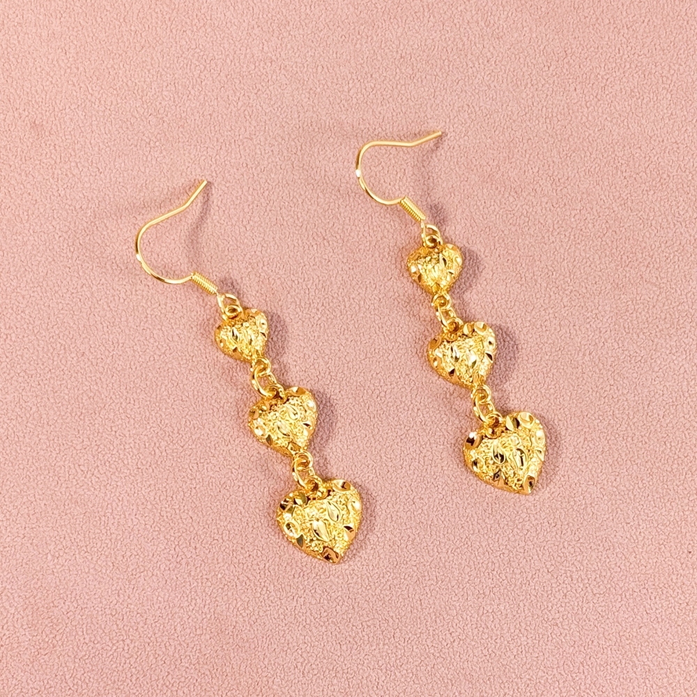 Nugget Style Three Hearts Earrings Drop Earrings