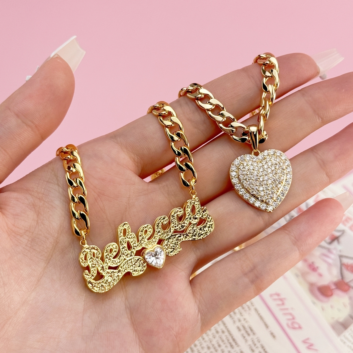 [Copy]Rx Style Heart Pendant And Nameplate with Heart Necklace Set