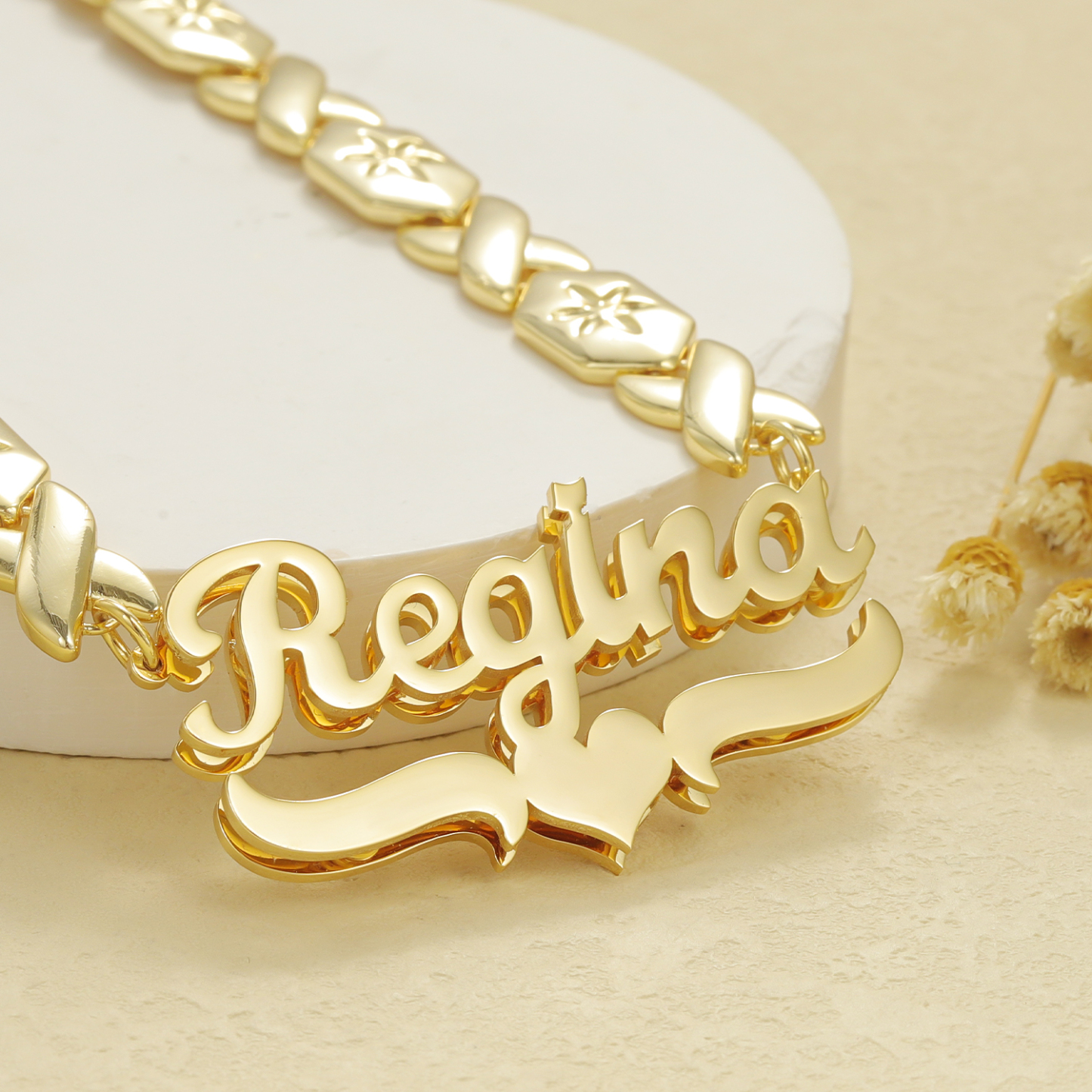 Double Name Necklace With XOXO Chain Personalized Hip Hop Necklace