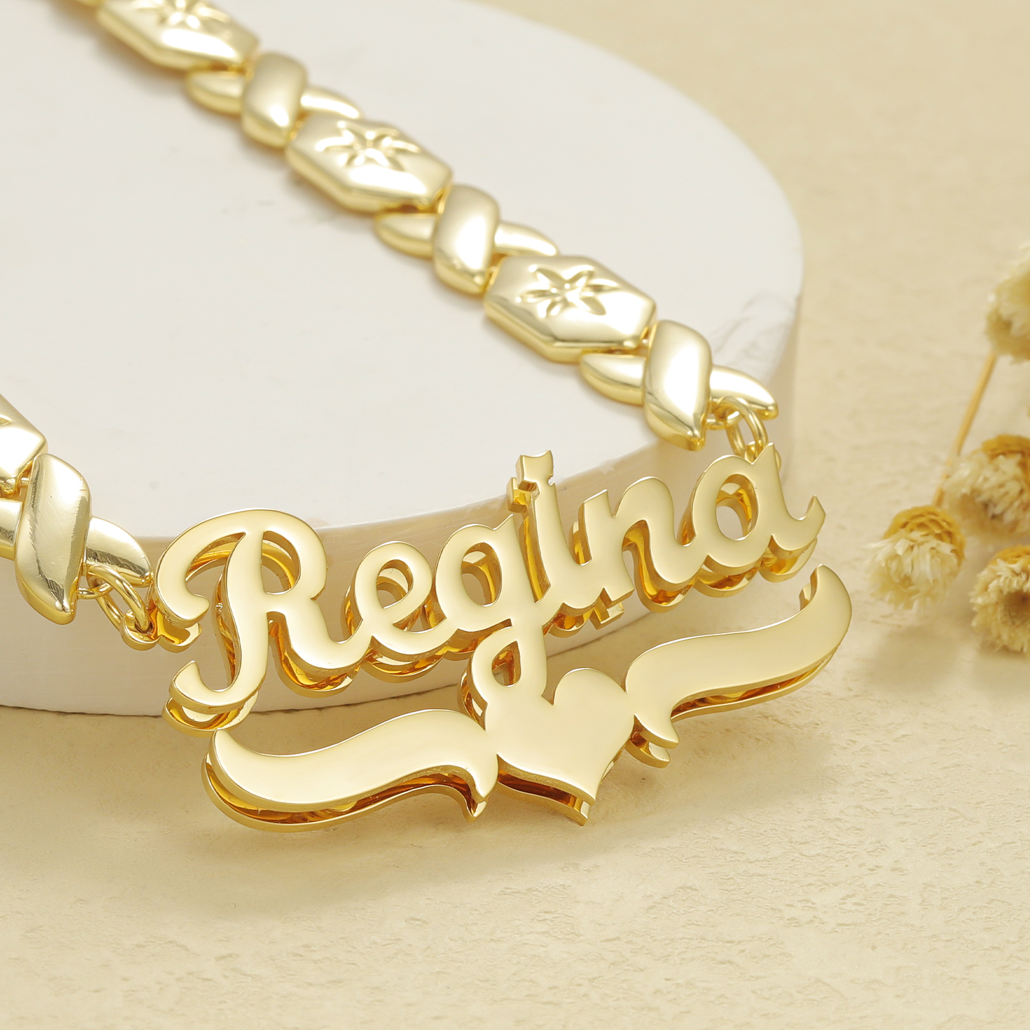 Double Name Necklace With XOXO Chain Personalized Hip Hop Necklace