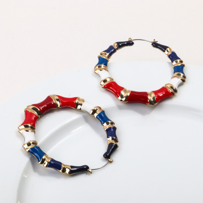 Colorful Big Exaggerated Geometric Big Round Circle Bamboo Hoop Earrings