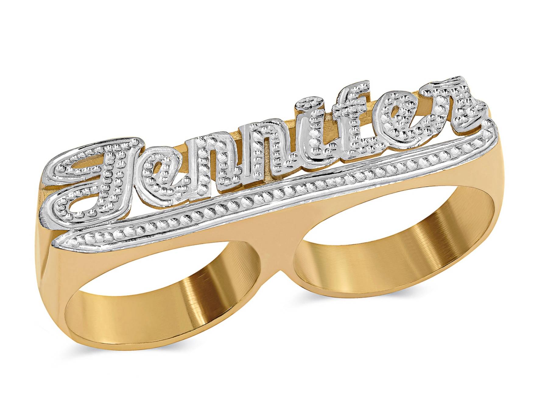 Two Finger Ring Personalized Gold Plated Name Ring