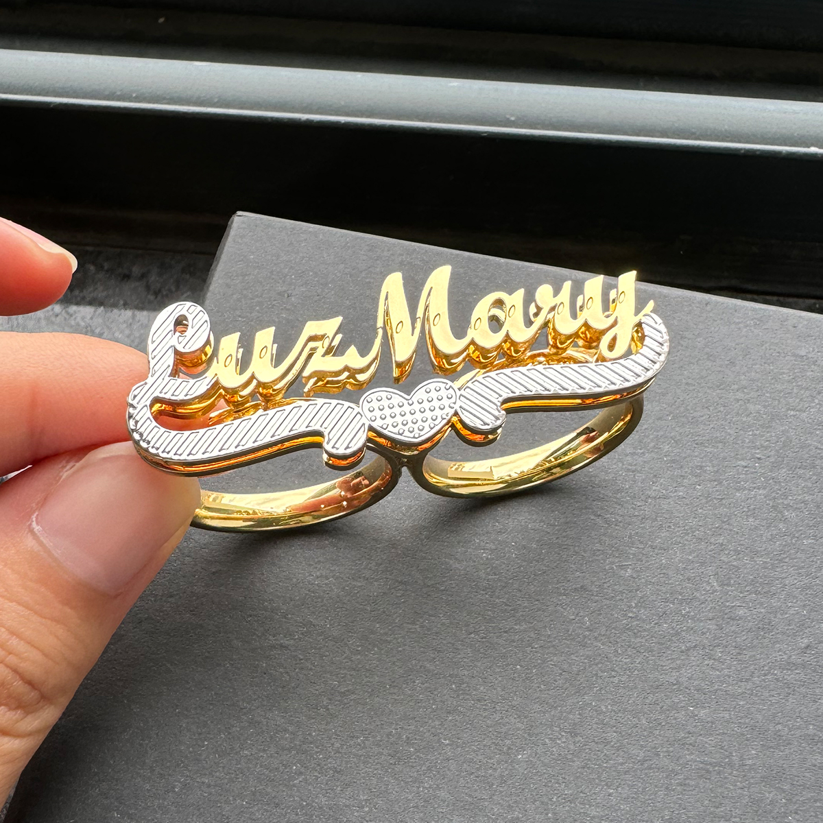 Two Finger Ring Personalized 3D Double Layer Name Ring – silviax