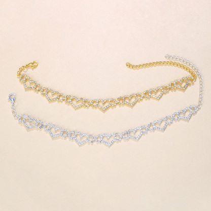 Hollow Out Rhinestone Heart Love Anklet For Women