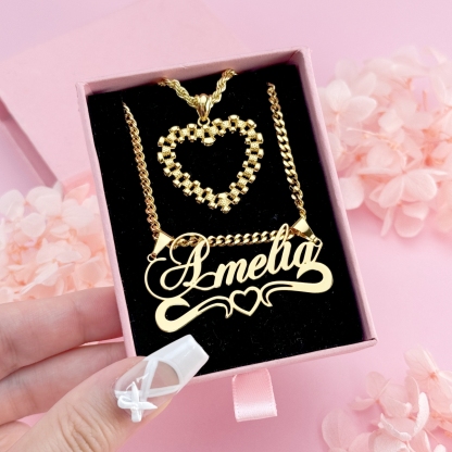 Rx Style Heart Pendant And Nameplate with Heart Necklace Set
