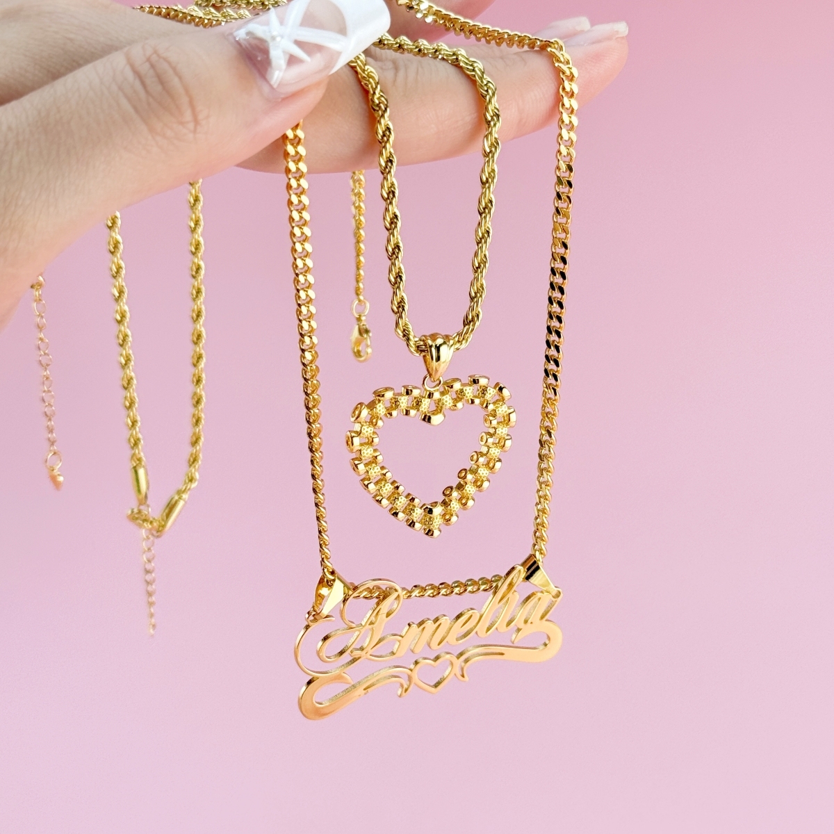 Rx Style Heart Pendant And Nameplate with Heart Necklace Set