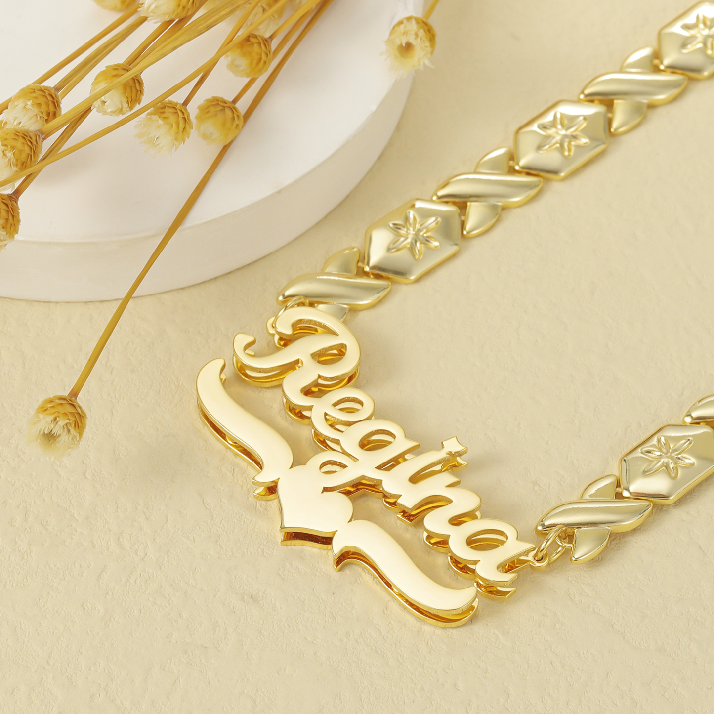 Double Name Necklace With XOXO Chain Personalized Hip Hop Necklace