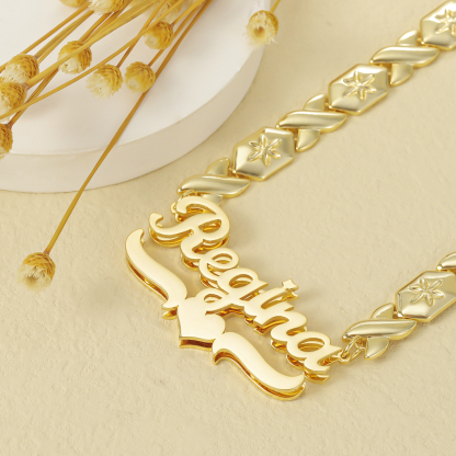 Double Name Necklace With XOXO Chain Personalized Hip Hop Necklace